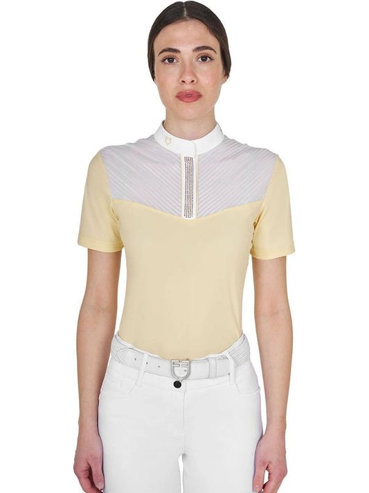 Polo concorso donna slim fit con inserti in tessuto simil seta