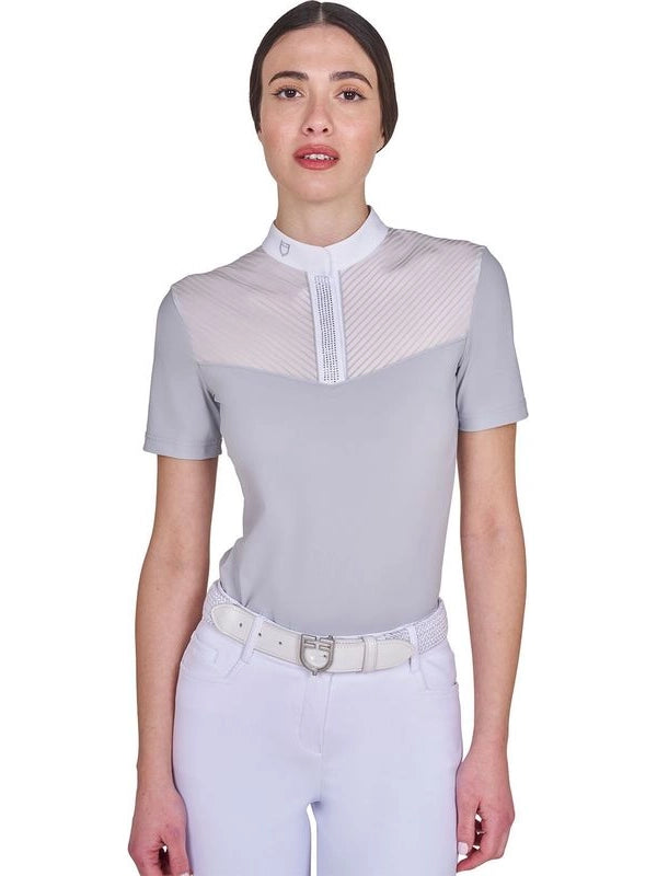 Polo concorso donna slim fit con inserti in tessuto simil seta
