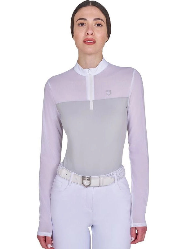 Polo concorso donna manica lunga con inserti in micro mesh