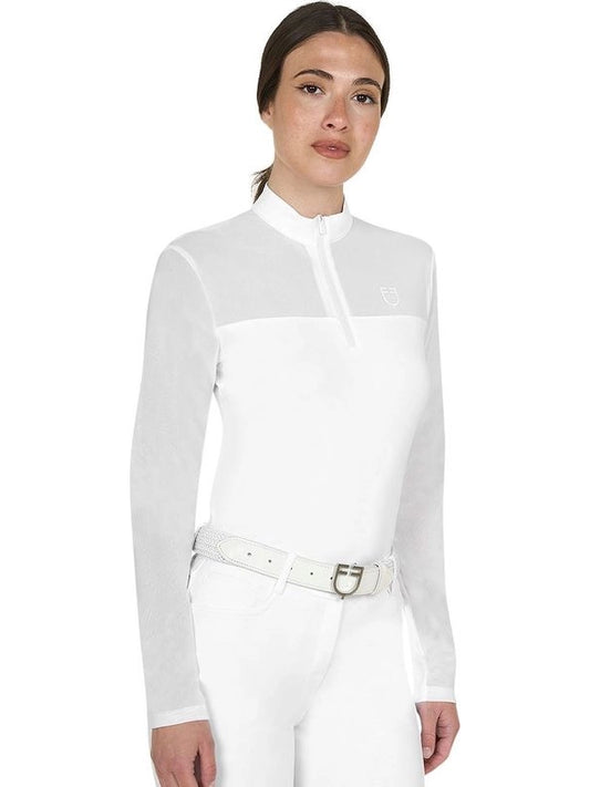 Polo concorso donna manica lunga con inserti in micro mesh