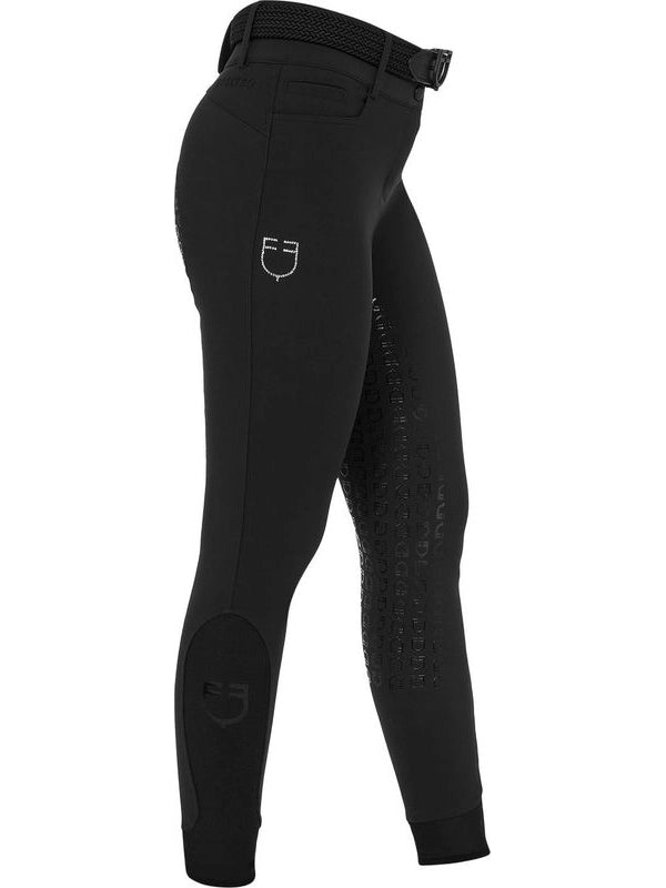 Pantaloni donna full grip a vita alta logo in strass