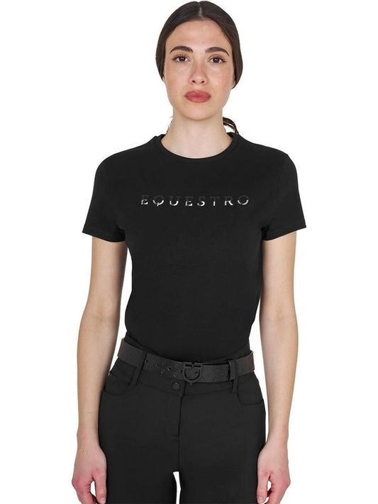 T-shirt donna in cotone logo laminato