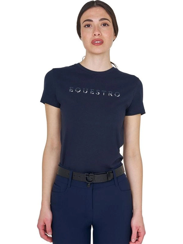 T-shirt donna in cotone logo laminato