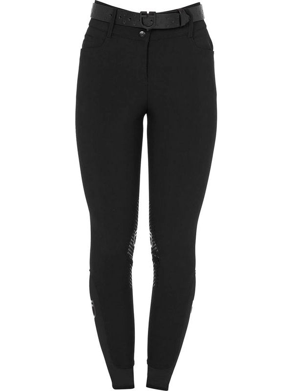 Pantaloni donna a vita alta logo in strass