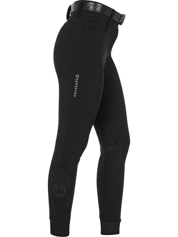 Pantaloni donna a vita alta logo in strass