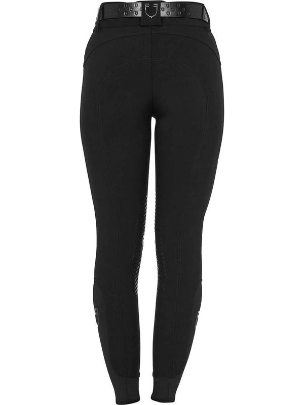 Pantaloni donna a vita alta logo in strass