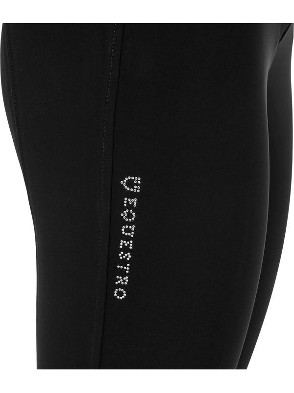Pantaloni donna a vita alta logo in strass