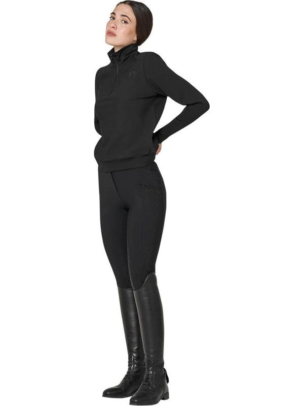 Pantaloni donna a vita alta logo in strass