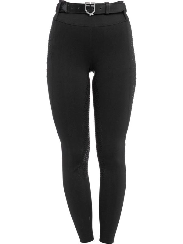 Leggings donna vita alta con passanti e strass