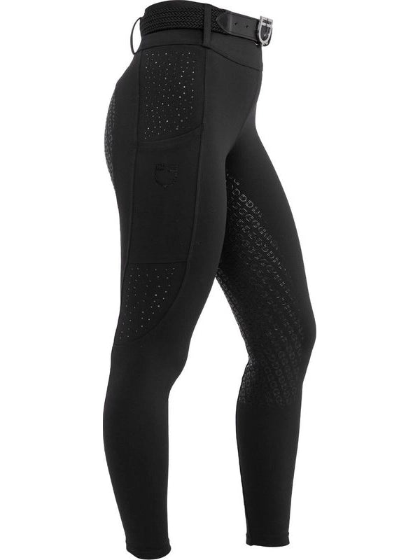 Leggings donna vita alta con passanti e strass