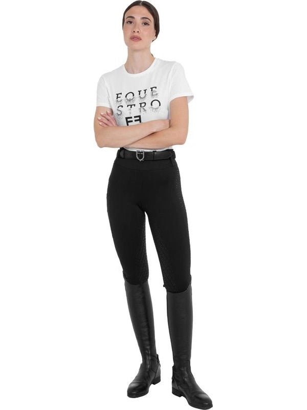 Leggings donna vita alta con passanti e strass