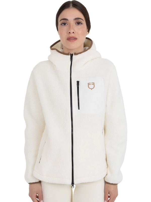Felpa donna in pile teddy con cappuccio e zip