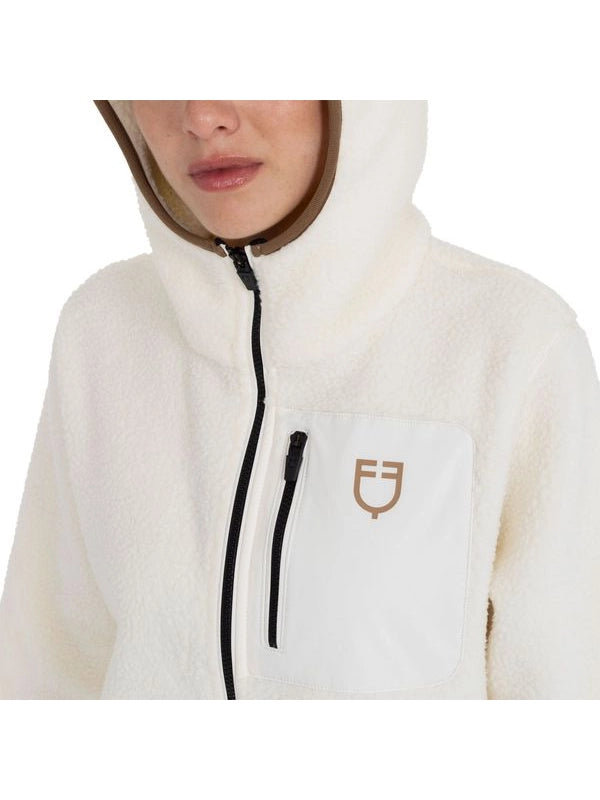 Felpa donna in pile teddy con cappuccio e zip