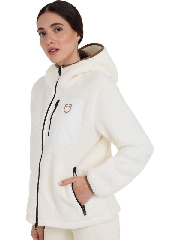 Felpa donna in pile teddy con cappuccio e zip