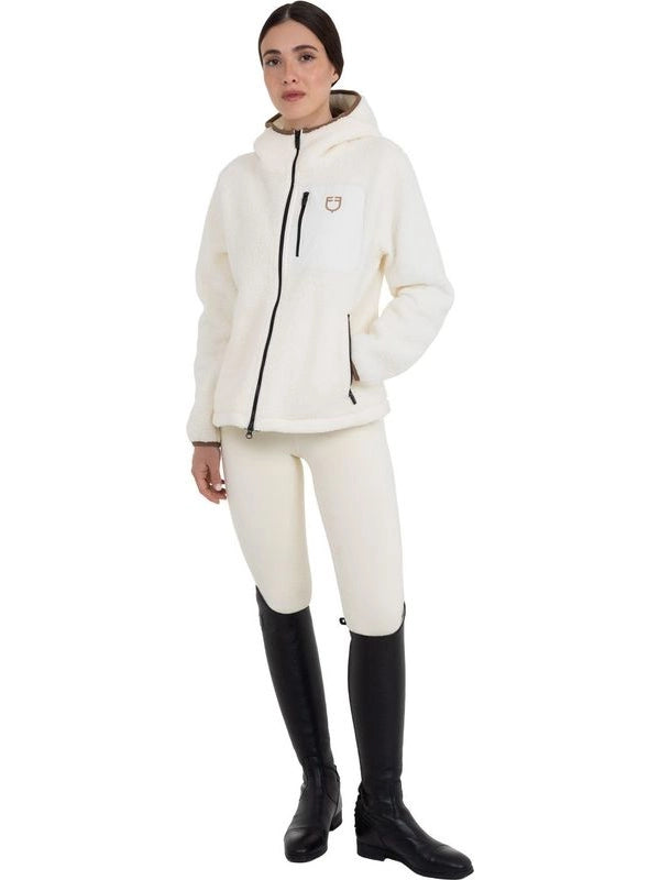 Felpa donna in pile teddy con cappuccio e zip