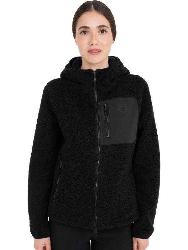 Felpa donna in pile teddy con cappuccio e zip