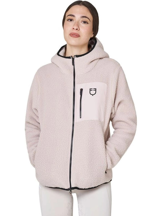 Felpa donna in pile teddy con cappuccio e zip