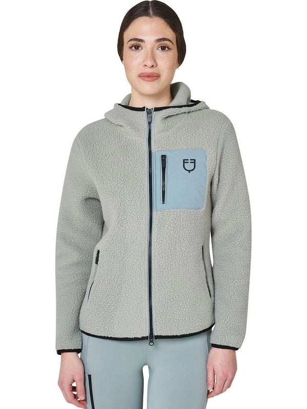 Felpa donna in pile teddy con cappuccio e zip