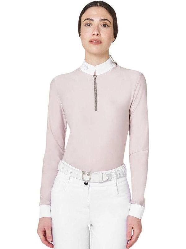 Polo da concorso da donna a manica lunga con strass