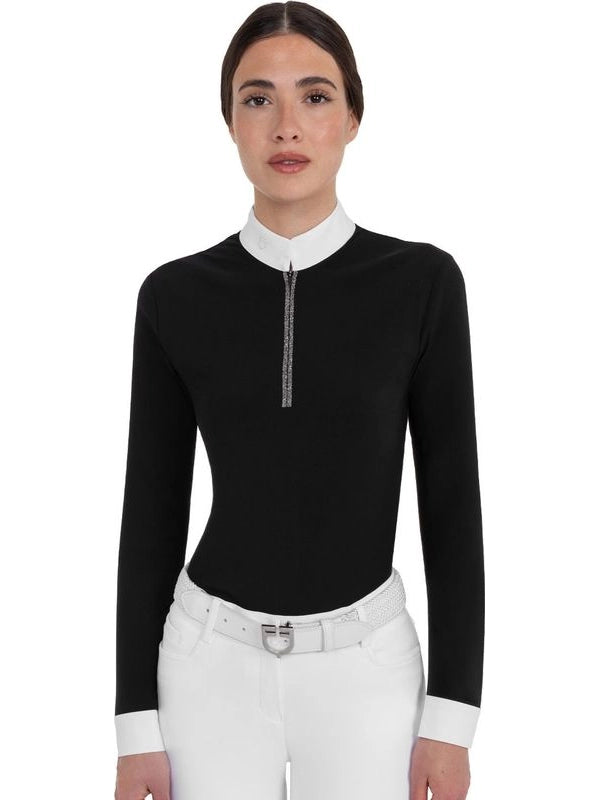 Polo da concorso da donna a manica lunga con strass