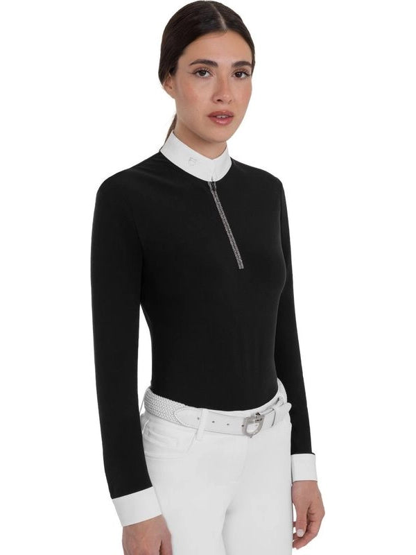 Polo da concorso da donna a manica lunga con strass