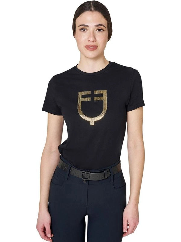 T-shirt donna con logo in lamina