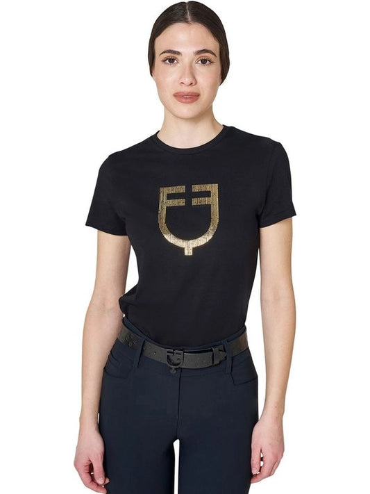 T-shirt donna con logo in lamina