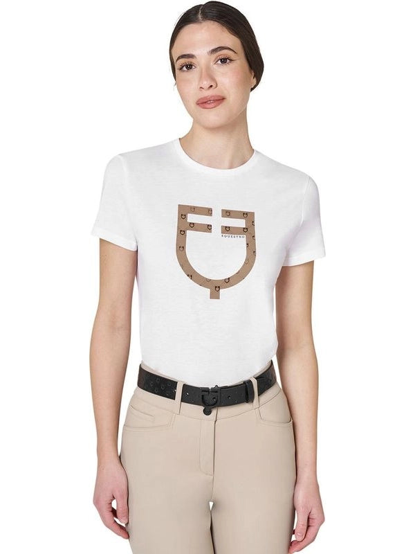 T-shirt donna con logo monogram effetto velluto