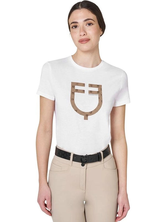 T-shirt donna con logo monogram effetto velluto