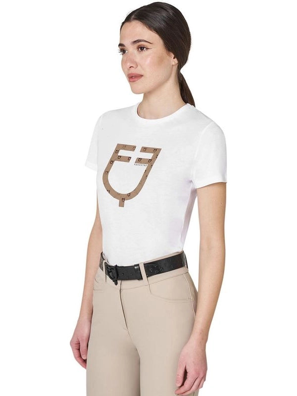 T-shirt donna con logo monogram effetto velluto