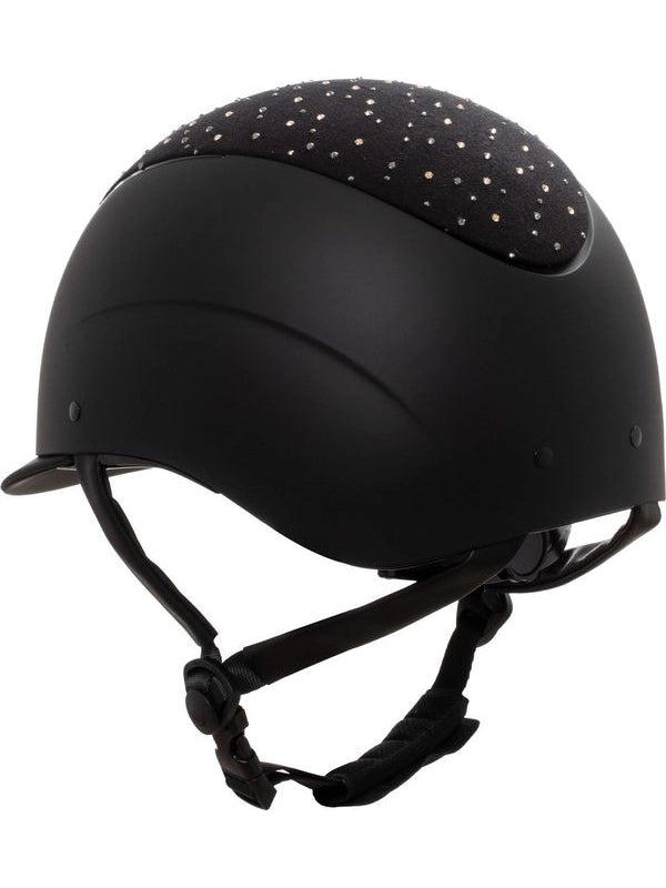 Cap opaco visiera stretta con logo in strass omologazione EN 1384-2023