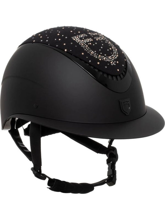 Cap opaco visiera larga con logo in strass omologazione EN 1384-2023