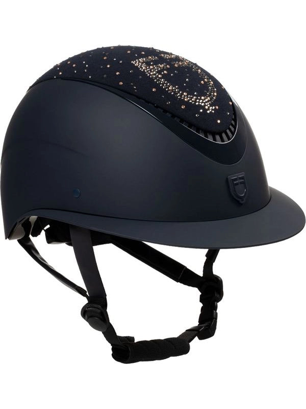 Cap opaco visiera larga con logo in strass omologazione EN 1384-2023