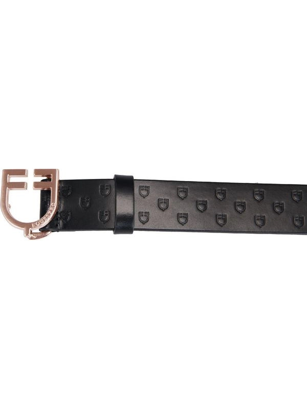 Cintura in cuoio logato black e fibbia rosegold