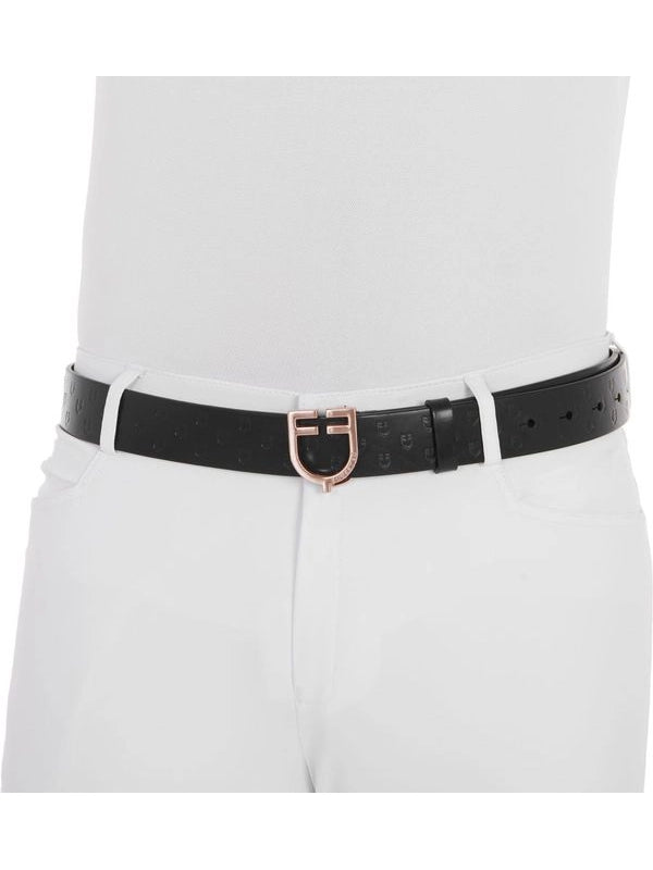 Cintura in cuoio logato black e fibbia rosegold