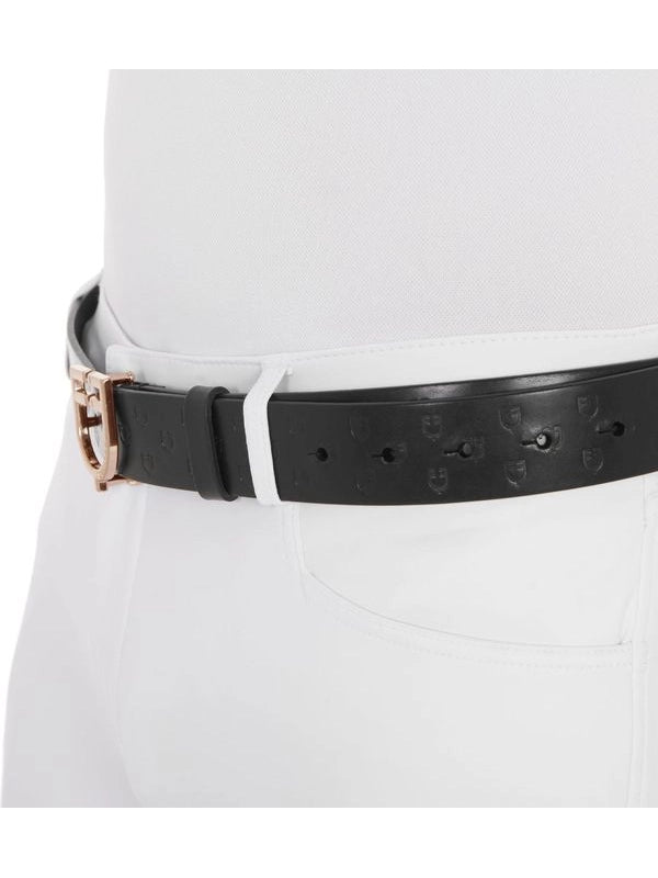 Cintura in cuoio logato black e fibbia rosegold