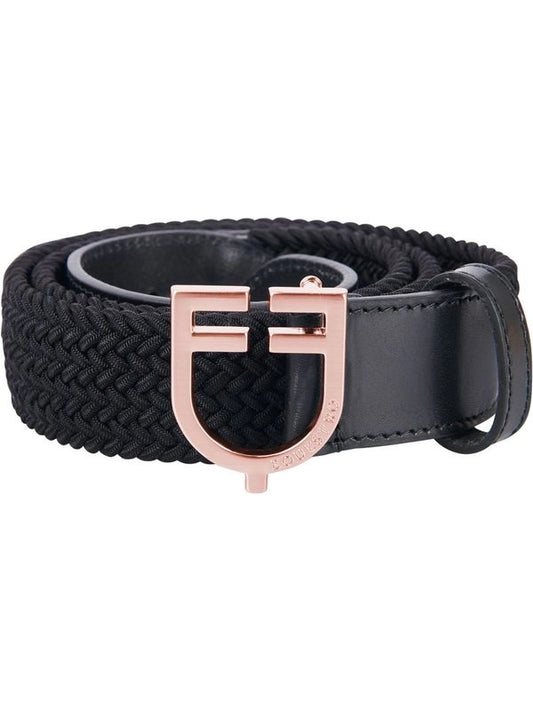 Cintura in cuoio con elastico e logo rosegold a fibbia