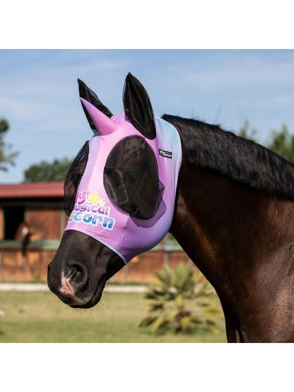 Maschera anti mosche con retina copriorecche unicorno
