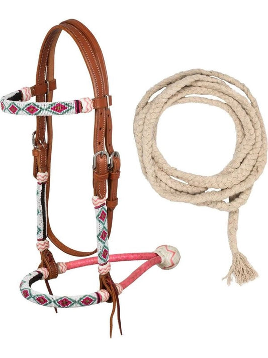 Briglia bosal con perline e redini mecate in cotone