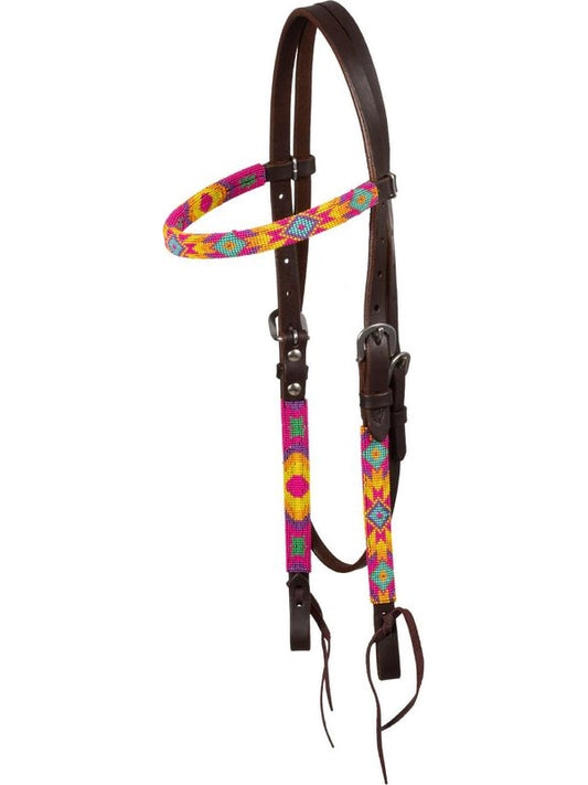 Briglia western oliata con perline multicolore