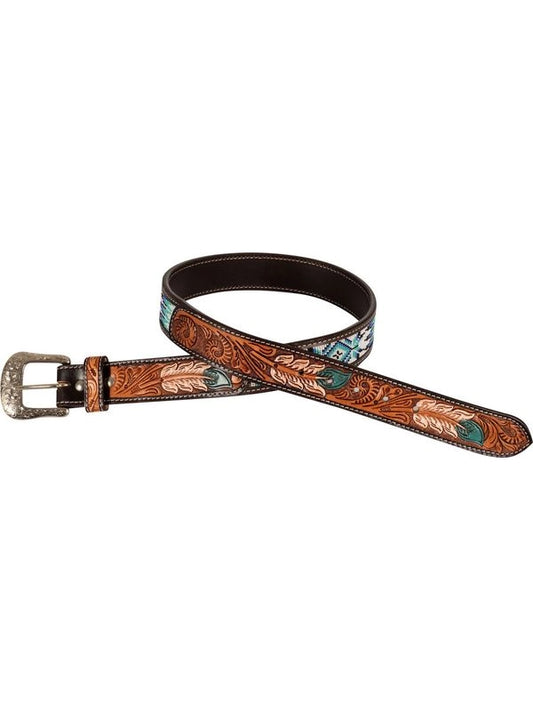 Cintura western unisex con perline e incisione di piume