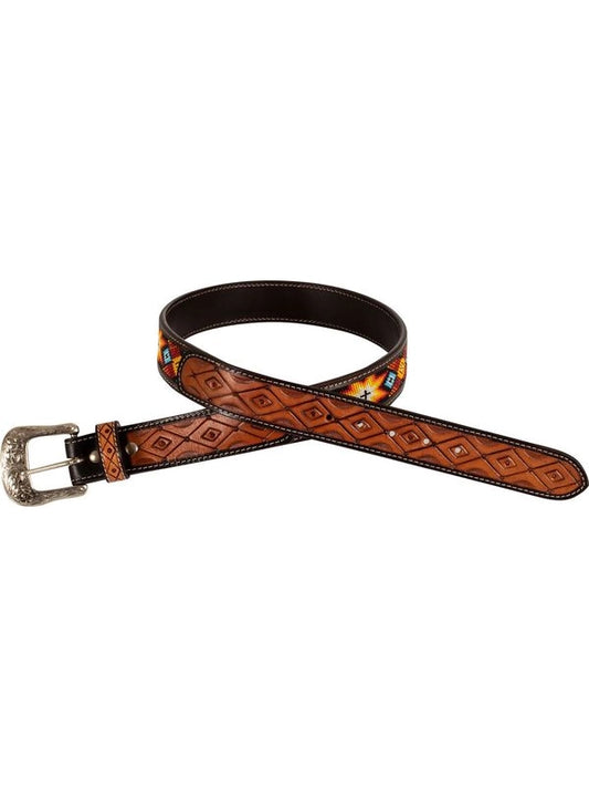 Cintura western unisex con perline e fibbia in ottone