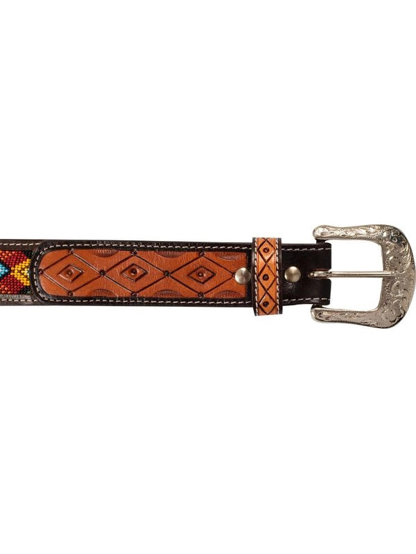 Cintura western unisex con perline e fibbia in ottone