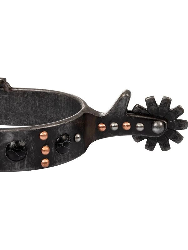 Speroni western in acciaio con perle nere