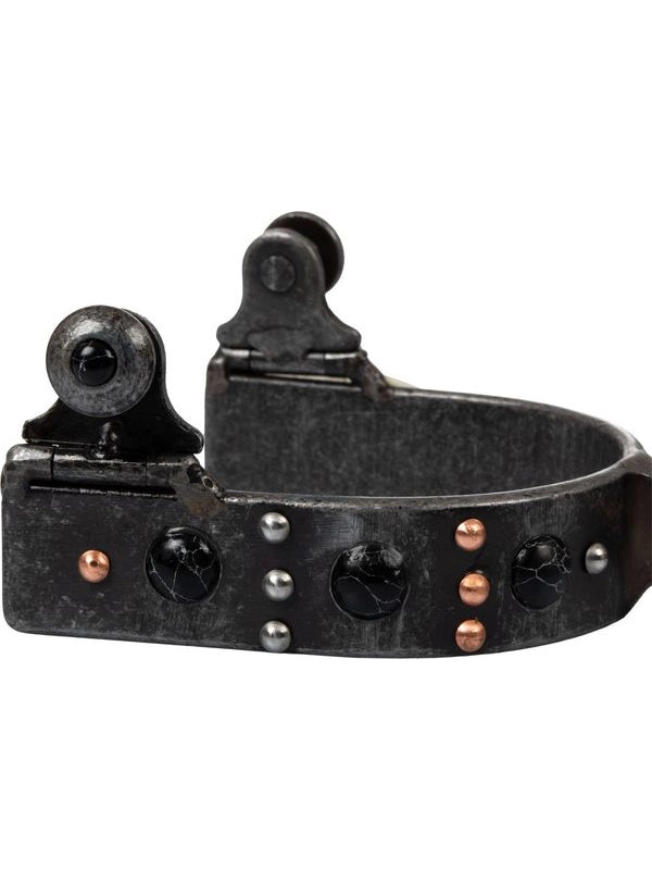 Speroni western in acciaio con perle nere
