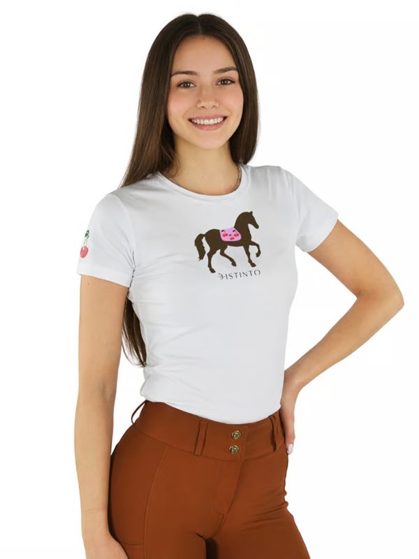 T-shirt a mainca corta bambina "ciliegina" rider e horse