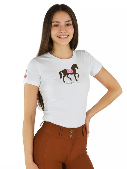 T-shirt a mainca corta bambina "ciliegina" rider e horse