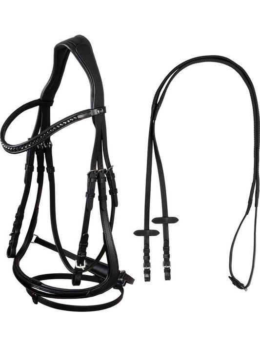 Testiera dressage modello hemelite con redini in gomma