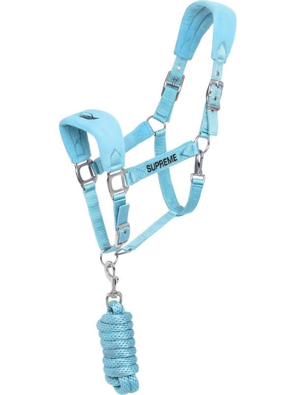 Nylon halter with fleece inserts + braided lead rope