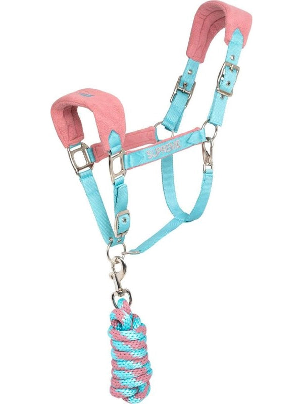 Nylon halter with fleece inserts + braided lead rope